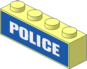 Brick  1 x  4 with White "POLICE" on Blue Background Sticker