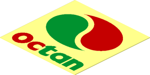 =Sticker  1.9 x  1.9 with Octan Logo and "Octan" underneath on Transparent Background