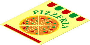 Sticker  3.5 x  2.9 with "PIZZERIA" and Pizza