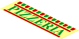 Sticker  2.3 x  7.9 with "PIZZERIA"