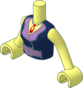 Figure Friends Woman Torso with Arms with Dark Blue Blouse Top with Open Collar, Necklace with Red Pendant and Belt Pattern