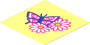 Sticker  1.9 x  1.9 with Butterfly and Two Flowers