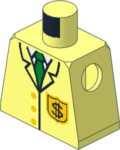 Minifig Torso with Jacket with Tie and Dollar Sign Badge Pattern