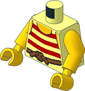 Minifig Torso with Arms and Hands with Red Horizontal Stripes and Dark Orange Rope Belt Pattern