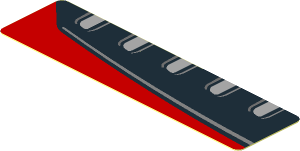 Sticker  0.8 x  5.9 with Black Trapezoid on Red Background Left