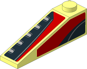 Slope Brick 18  4 x  1 with Black Trapezoid on Red Background Right Sticker