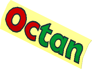 Sticker  0.8 x  3 with Red/Green "Octan" with Black Border on Transparent Background (Formed)