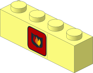 Brick  1 x  4 with Fire Logo Badge Sticker