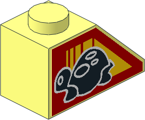 Slope Brick 45 2 x 1 with Black Turtle on Red Background with Yellow Stripes Right Side Sticker Slope Brick 45 2 x 1 with Black Turtle on Red Background with Yellow Stripes Right Side Sticker