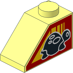 Slope Brick 45 2 x 1 with Black Turtle on Red Background with Yellow Stripes Left Side Sticker Slope Brick 45 2 x 1 with Black Turtle on Red Background with Yellow Stripes Left Side Sticker