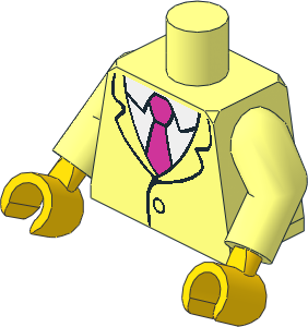 Minifig Torso with Arms and Hands with Jacket, White Shirt and Dark Pink Tie Pattern