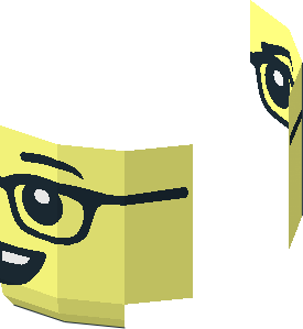 ~Minifig Head Black Eyebrows and Glasses, Open Mouth Smile with Gap Teeth / Angry Frown 2-Sided Half Pattern
