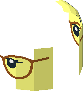 ~Minifig Head with Dark Orange Glasses, Medium Nougat Lips, Lopsided Grin / Frown 2-Sided Half Pattern