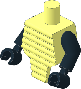 Minifig Torso Short with Ridged Extended Front with Black Arms and Hands Pattern