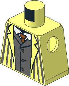 Minifig Torso with Jacket with Dark Bluish Grey Pinstripes and Vest, White Shirt and Dark Orange Tie Pattern