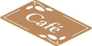 Sticker  1.7 x  2.7 with Sign with Leaves and "Café" Pattern