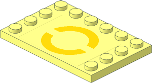 Plate  4 x  6 with 12 Studs on Three Edges with Two Yellow Semi-Circles on Transparent Background Sticker