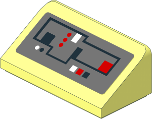 Slope Brick 31  1 x  2 x  0.667 with Buttons and Circuitry on Dark Bluish Grey Background Sticker