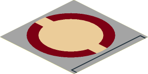 Sticker  5.8 x  5.8 with SW Dark Red Semicircles on Tan Circle on Light Bluish Grey Background