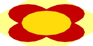 ~Flower Petal with 4 Red Leaves and Yellow Center with Border