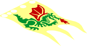 ~Cloth Flag 8 x 5 Wavy with 3 Points with Green Dragon Pattern - Patterned Area