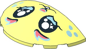 Brick 3 x 6 x 1 Semi Circle with Curved Top with Black Eyes with Highlights, Coral Eyebrows and Nose, Metallic Light Blue Spots on Cheeks, White Buck Teeth Pattern Brick 3 x 6 x 1 Semi Circle with Curved Top with Black Eyes with Highlights, Coral Eyebrows and Nose, Metallic Light Blue Spots on Cheeks, White Buck Teeth Pattern