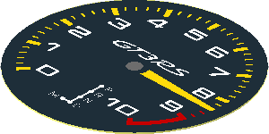 Sticker  1.8 x  1.8 Round with Porsche GT3 RS Tachometer on Black Background