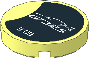 Tile  2 x  2 Round with Porsche GT3RS Silhouette and "3:09" on Black Background Sticker