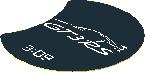 Sticker  1.8 x  1.8 Round with Cutout with Porsche GT3RS Silhouette and "3:09" on Black Background