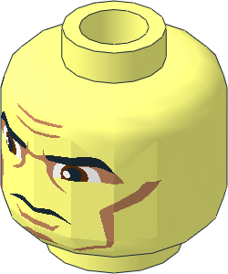 Minifig Head with SW Clone Wars Large Eyes, Black Stern Eyebrows, Nougat Cheek Lines and Chin Dimple Pattern