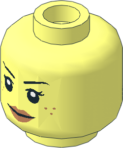 Minifig Head with Black Eyebrows and Eyelashes, Nougat Lips and Freckles, Smile / Open Mouth Smile 2-Sided Pattern