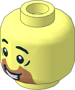 Minifig Head with Nougat Cut Half Circle Beard, Black Eyebrows and Open Mouth Smile Pattern