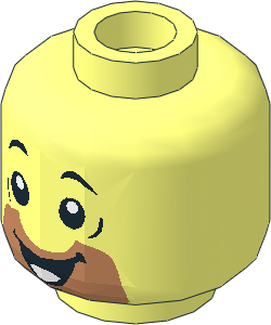 Minifig Head with Nougat Cut Half Circle Beard, Black Eyebrows and Open Mouth Smile with Tongue Pattern