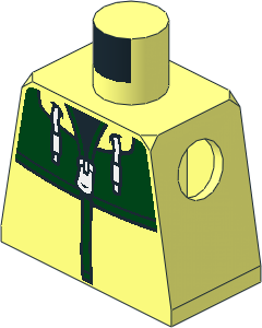 Minifig Torso with Jacket with Dark Green Panel with White Zipper and Drawstrings over Black Shirt Pattern