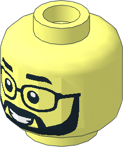 Minifig Head with Black Eyebrows, Glasses and Full Beard and Open Mouth Smile Pattern