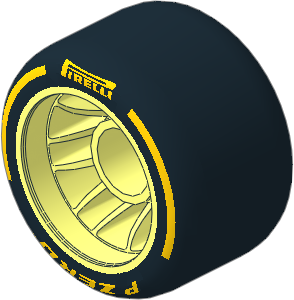 Wheel 14.9 x 24 with Rubber Black Integral Smooth Racing Tyre with Yellow "PIRELLI P ZERO" Pattern