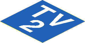 Sticker  1.7 x  1.7 with White "TV2" on Blue Background