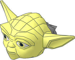 Minifig Head Yoda with Straight Ears with Eyes and LBG Hair Pattern