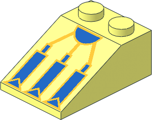 Slope Brick 33  3 x  2 with Blue and Metallic Gold Mechanical Pattern