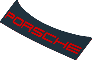 Sticker  1.2 x  3.9 with Red "PORSCHE" on Black Background (Formed)