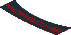 Sticker  1.2 x  3.9 with Red "PORSCHE" on Black Background