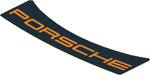 Sticker  1.2 x  3.9 with Orange "PORSCHE" on Black Background