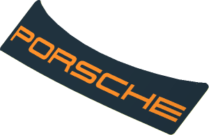 Sticker  1.2 x  3.9 with Orange "PORSCHE" on Black Background (Formed)