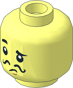 Minifig Head with Black Raised Right Eyebrow and Black Thin Curly Mustache Pattern Minifig Head with Black Raised Right Eyebrow and Black Thin Curly Mustache Pattern