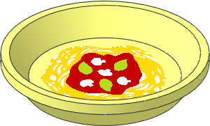 Figure Friends Dish Round  2.7 x  2.7 with Pasta, Sauce, Mushrooms and Leaves Sticker