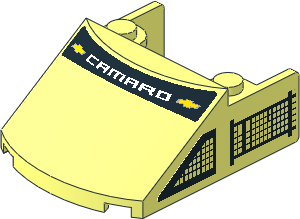 Windscreen  5 x  4 x  1.667 Curved with White "CAMARO" and Yellow Chevrolet Logos on Black Background and Black Air Vent and Black Grille on Transparent Background Sticker