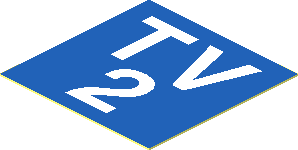 Sticker  1 x  1 with White "TV2" on Blue Background