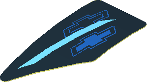 Sticker  0.8 x  1.6 with Chevrolet Logos and Light Blue Quads on Black Background Left (Formed)