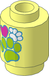 Brick  1 x  1 Round with Paw Prints and Heart Pattern