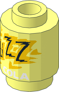 Brick  1 x  1 Round with Black, Yellow and White "BUZZ COLA" Pattern
